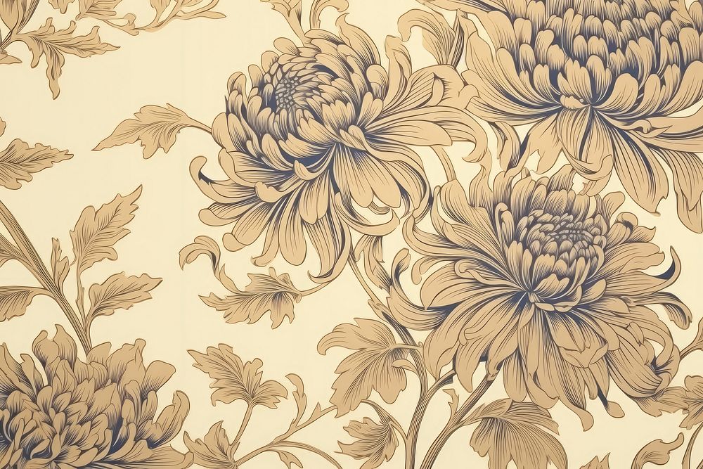 Gold dahlia toile wallpaper pattern plant.