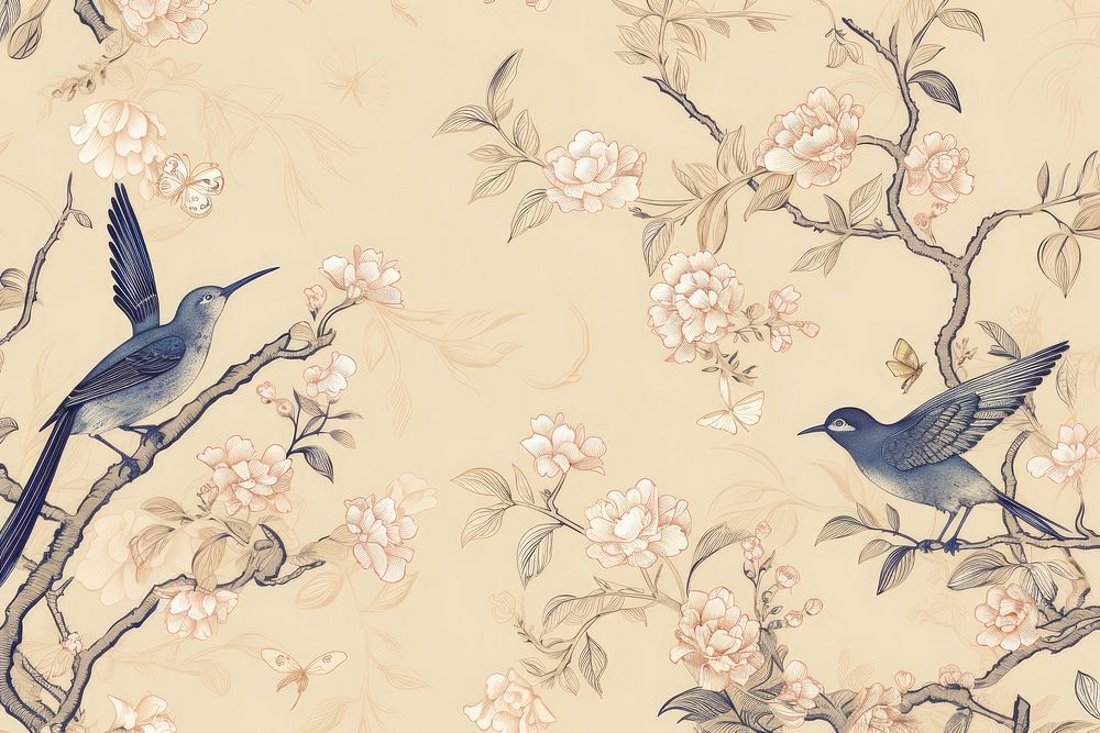 Humming bird toile wallpaper pattern art.
