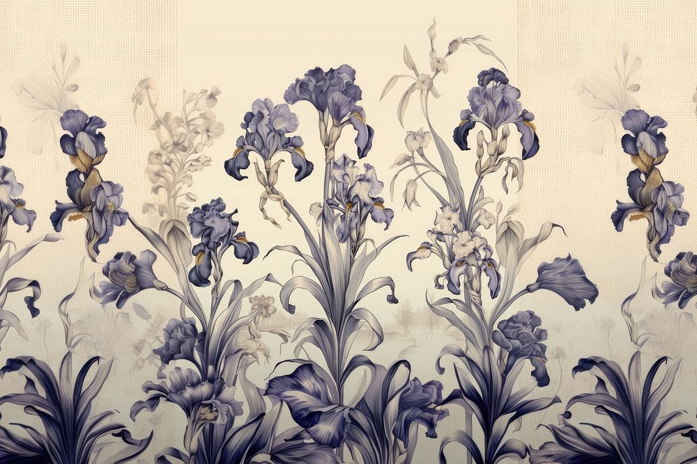 Iris toile wallpaper painting pattern.
