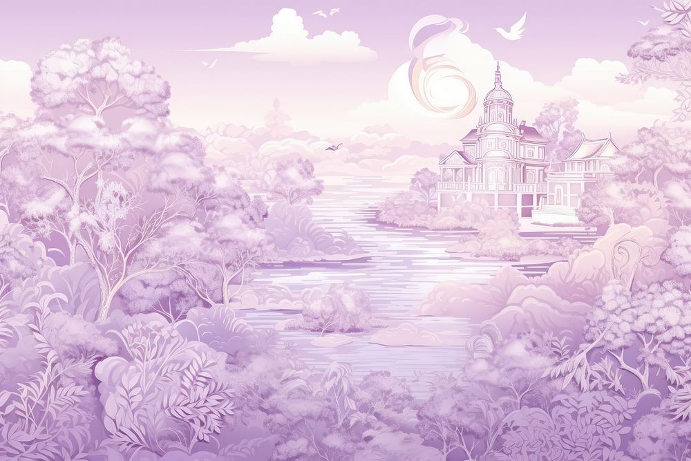 Lilac toile landscape outdoors pattern.