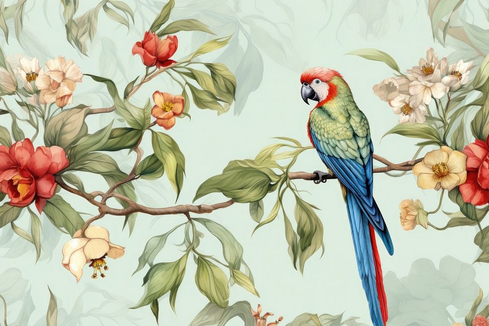 Parrot toile wallpaper animal bird.