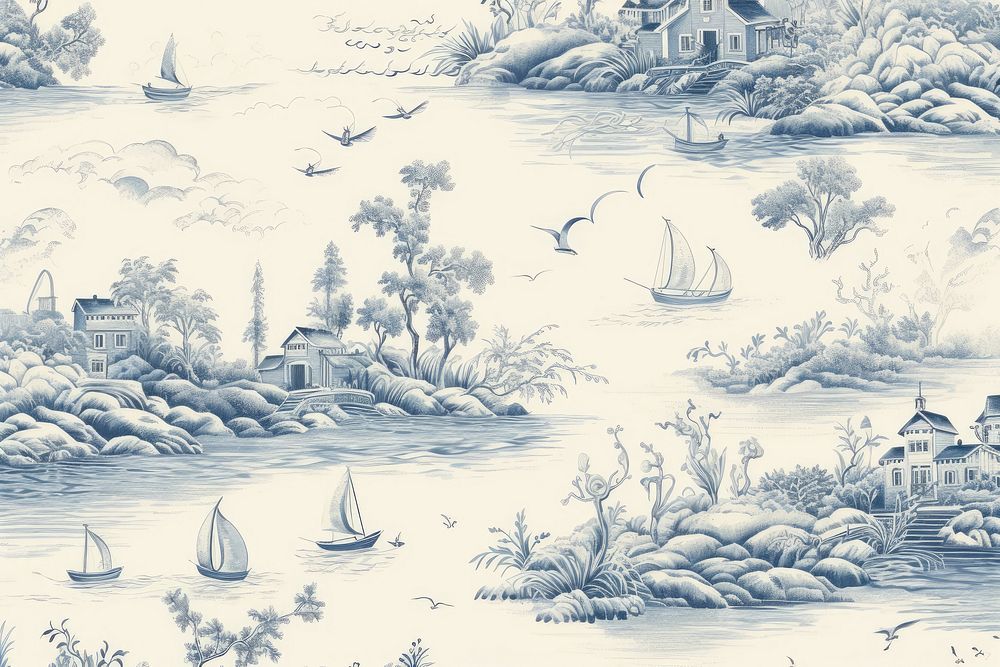 Sea toile wallpaper drawing sketch.