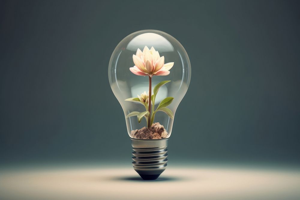Light bulb with flower lightbulb innovation inflorescence.
