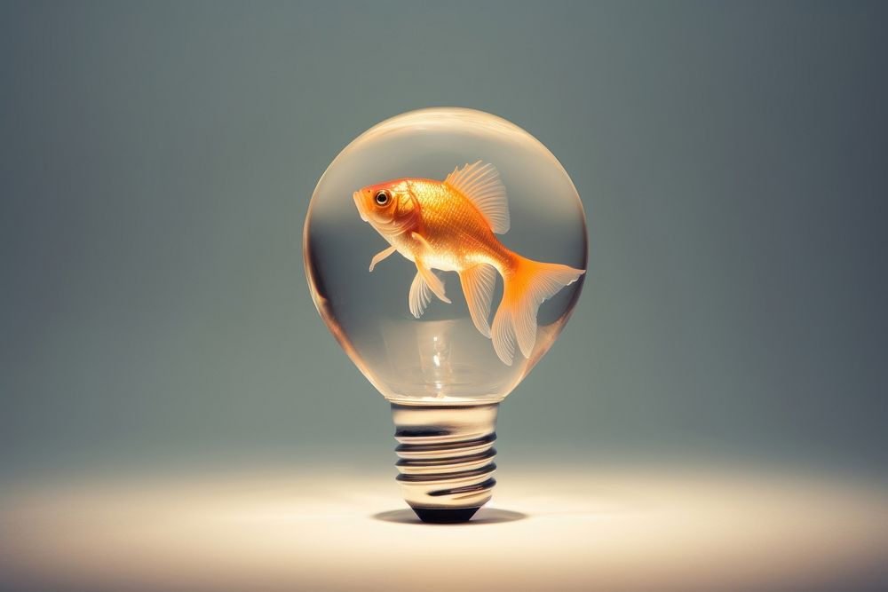 Light bulb with gold fish lightbulb innovation illuminated.