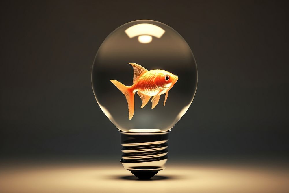 Light bulb with gold fish light innovation animal.
