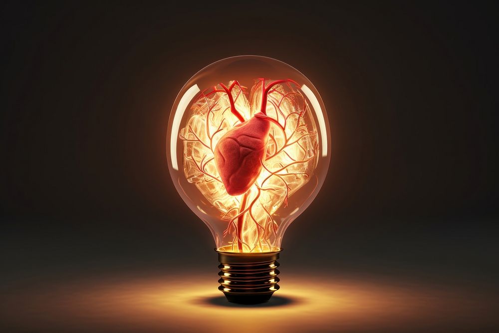 Light bulb with heart lightbulb innovation illuminated.