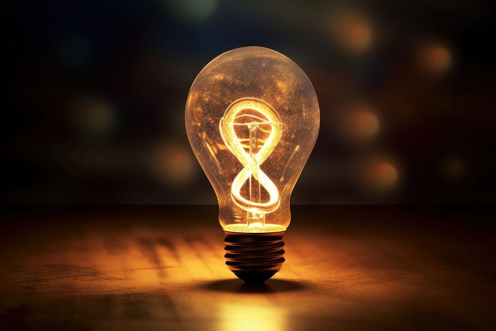 Light bulb with infinity lightbulb innovation illuminated.