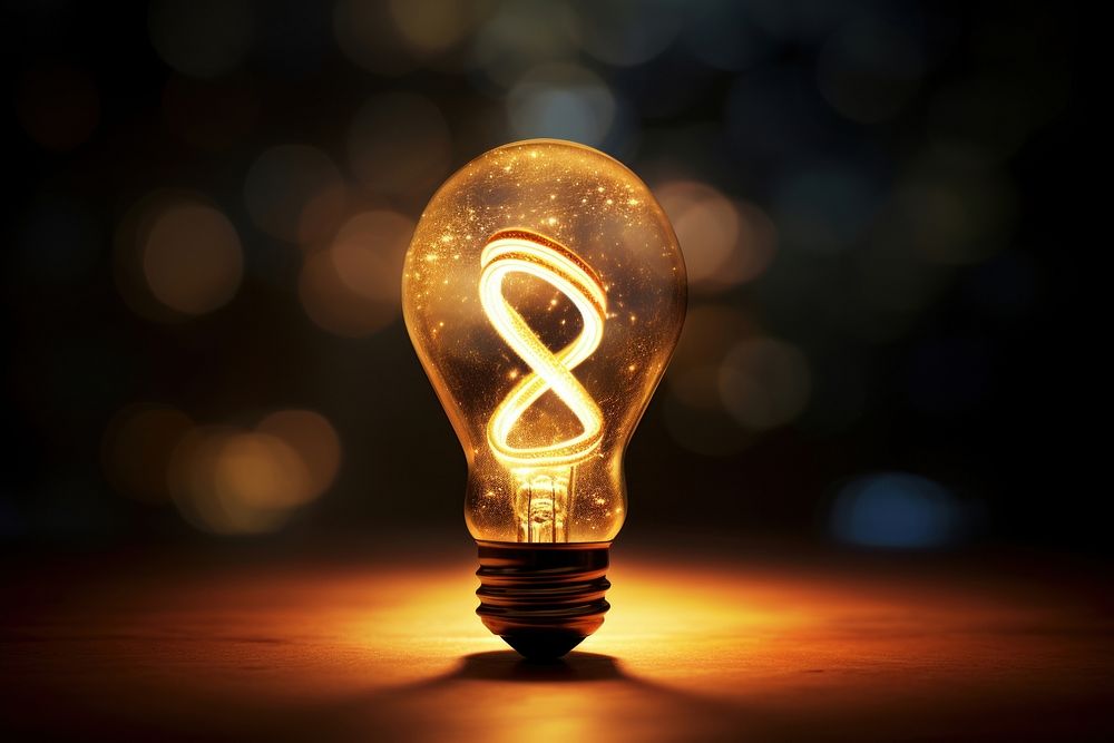 Light bulb with infinity lightbulb innovation illuminated.