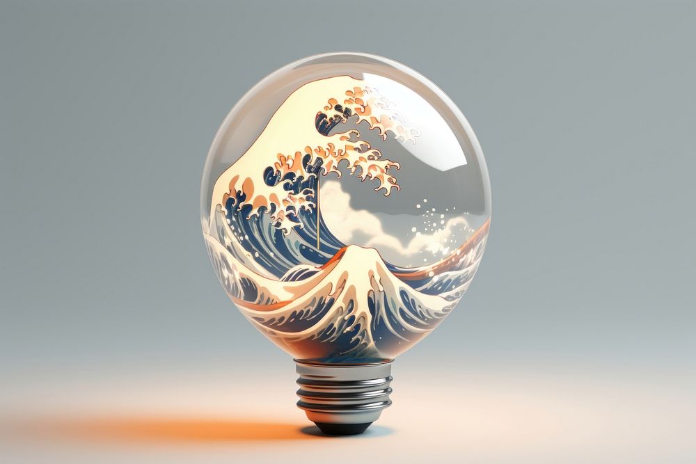 Light bulb with japanese wave lightbulb innovation electricity.