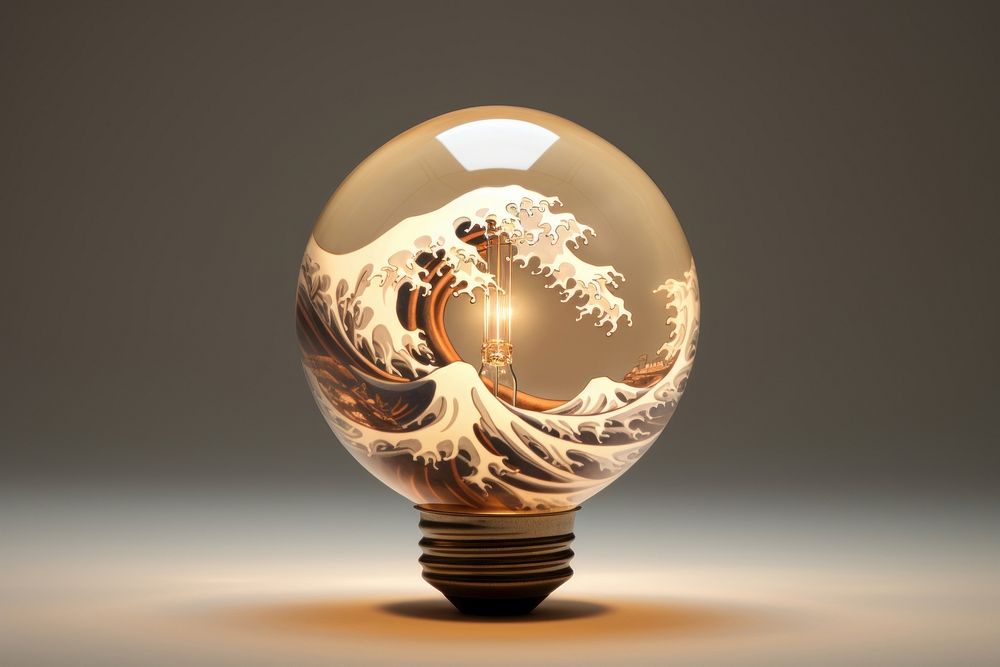 Light bulb with japanese wave lightbulb electricity light bulb.