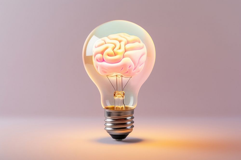 Light bulb with rainbow brain inside lightbulb innovation electricity.