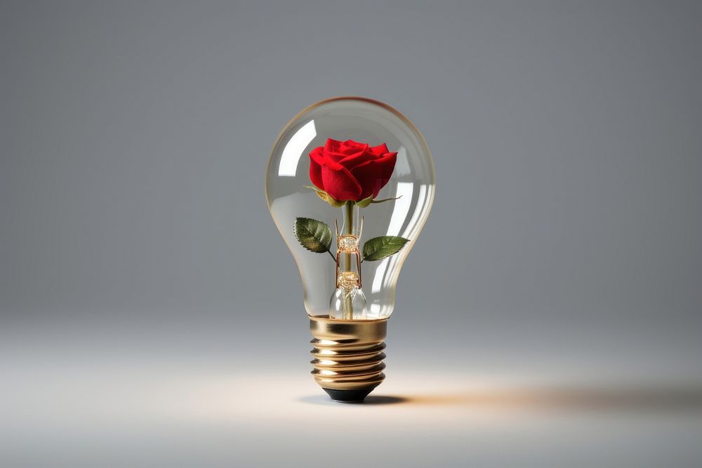 Light bulb with red rose lightbulb innovation flower.