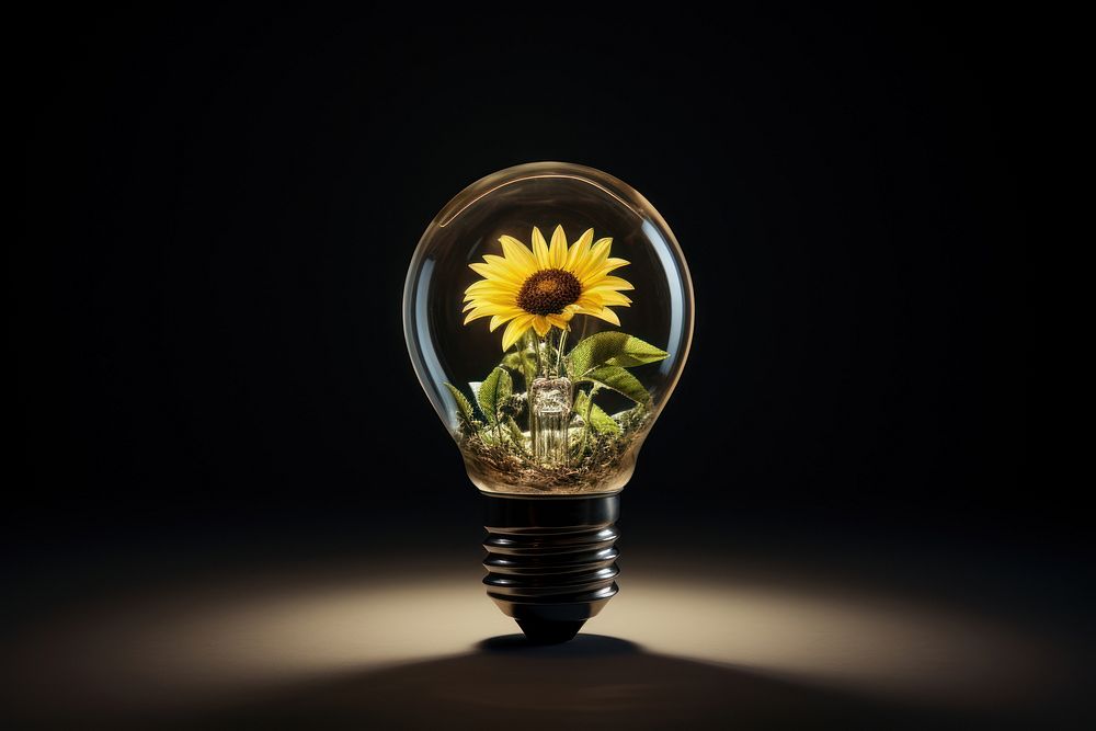 Light bulb with sunflower lightbulb innovation plant.
