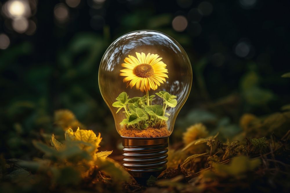 Light bulb with sunflower lightbulb innovation illuminated.