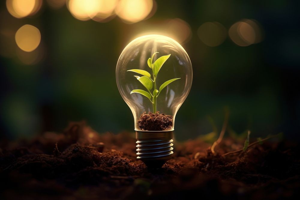 Light bulb with seedling lightbulb innovation outdoors.