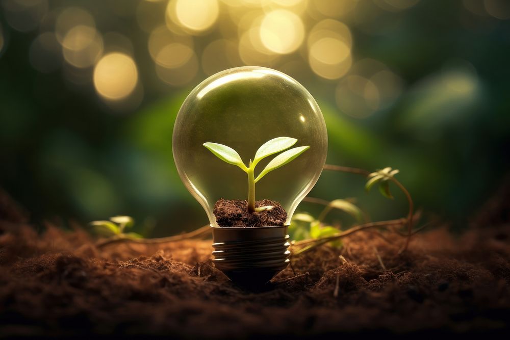 Light bulb with seedling lightbulb innovation electricity.