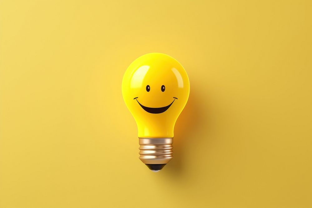 Light bulb with smile emoji lightbulb innovation anthropomorphic.