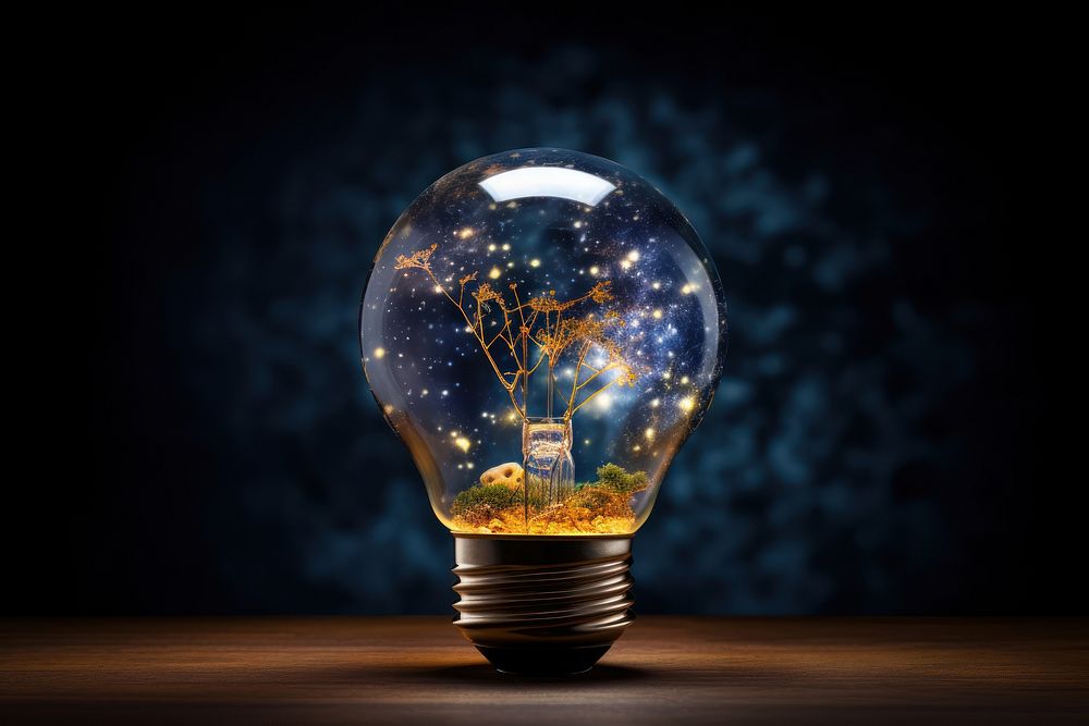 Light bulb with space lightbulb innovation illuminated.