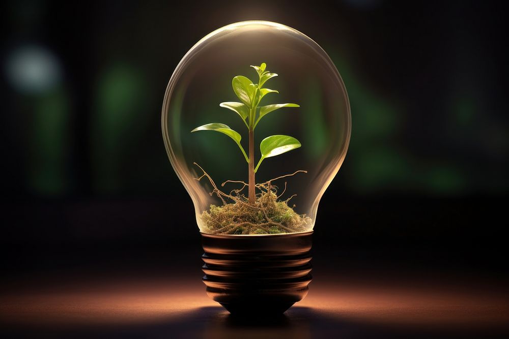 Light bulb with sprout lightbulb innovation plant.