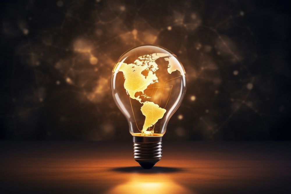 Light bulb with world map lightbulb innovation illuminated.