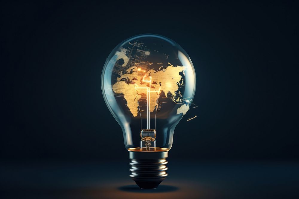 Light bulb with world map inside lightbulb innovation illuminated.