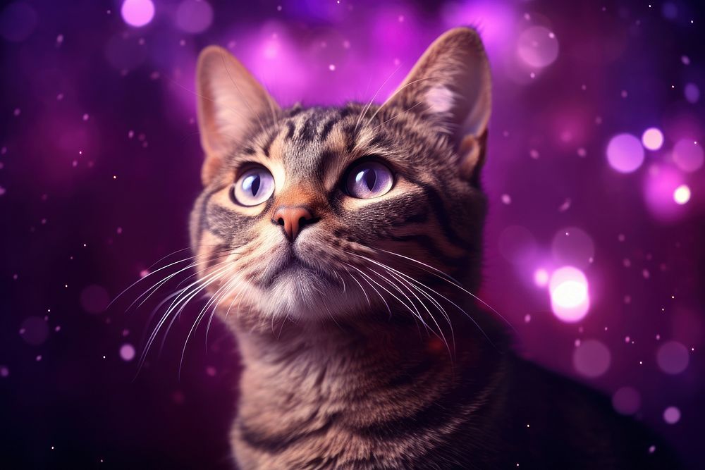 Cat face purple animal mammal. AI generated Image by rawpixel.