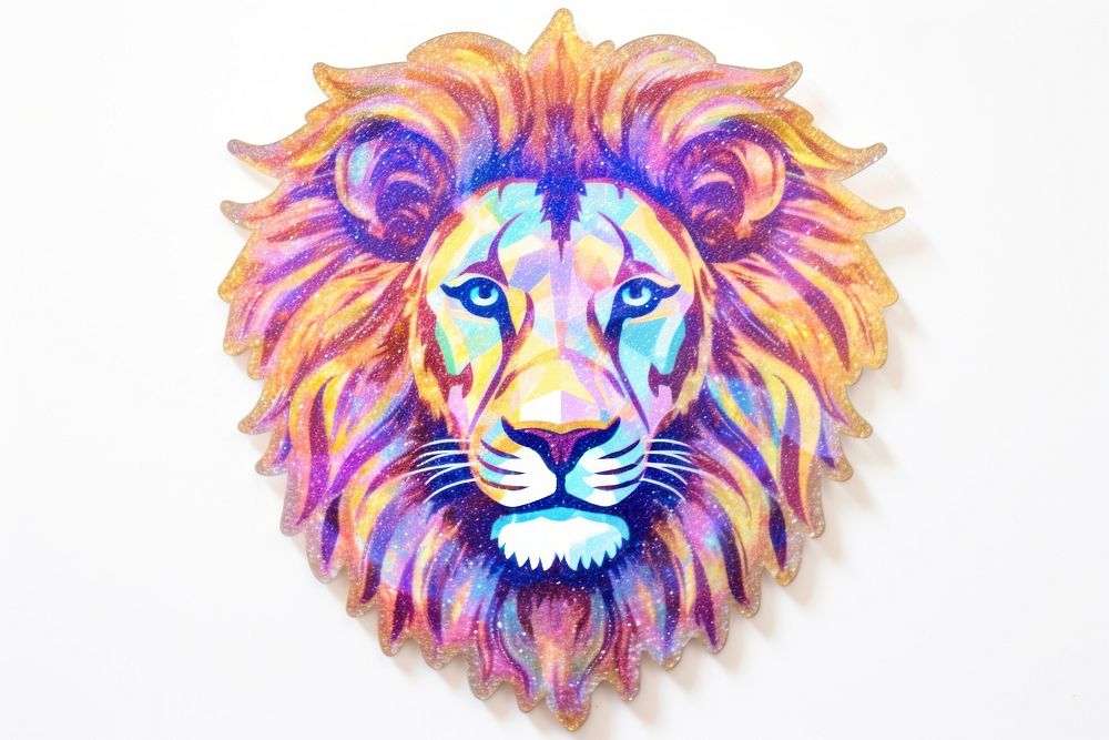 Lion glitter sticker animal mammal art.