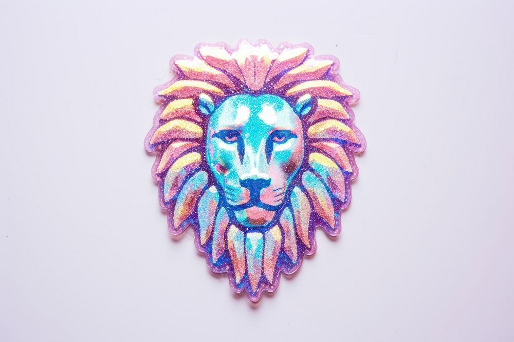 Lion glitter sticker jewelry art representation.