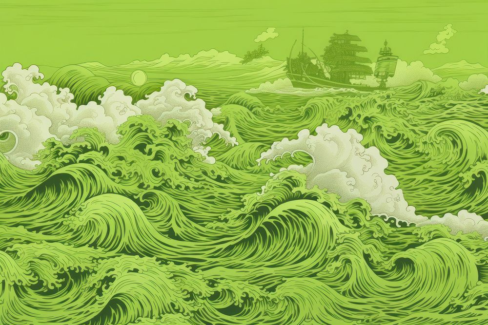 Ocean and wave green landscape outdoors.