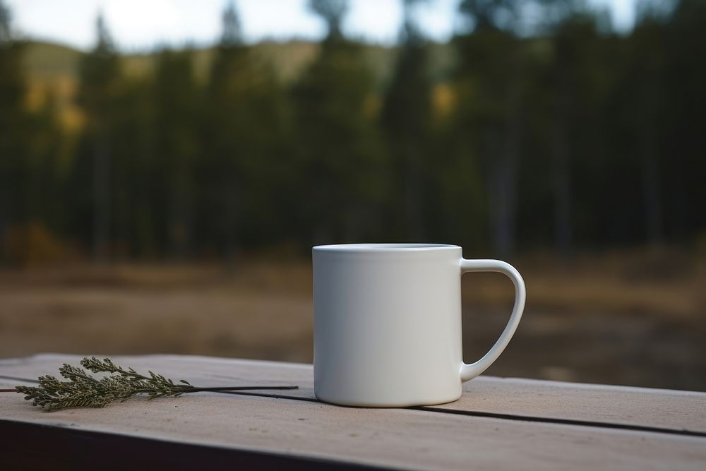 Camping mug mockup coffee forest drink.