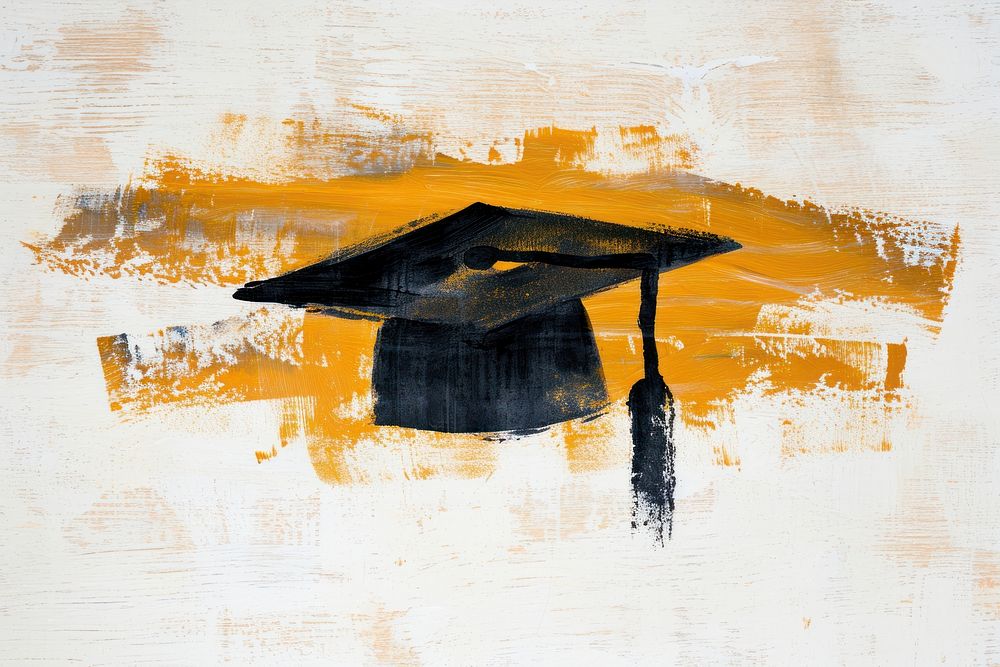 An acrylic stroke top with a simple graduation hat element overlay art painting architecture.