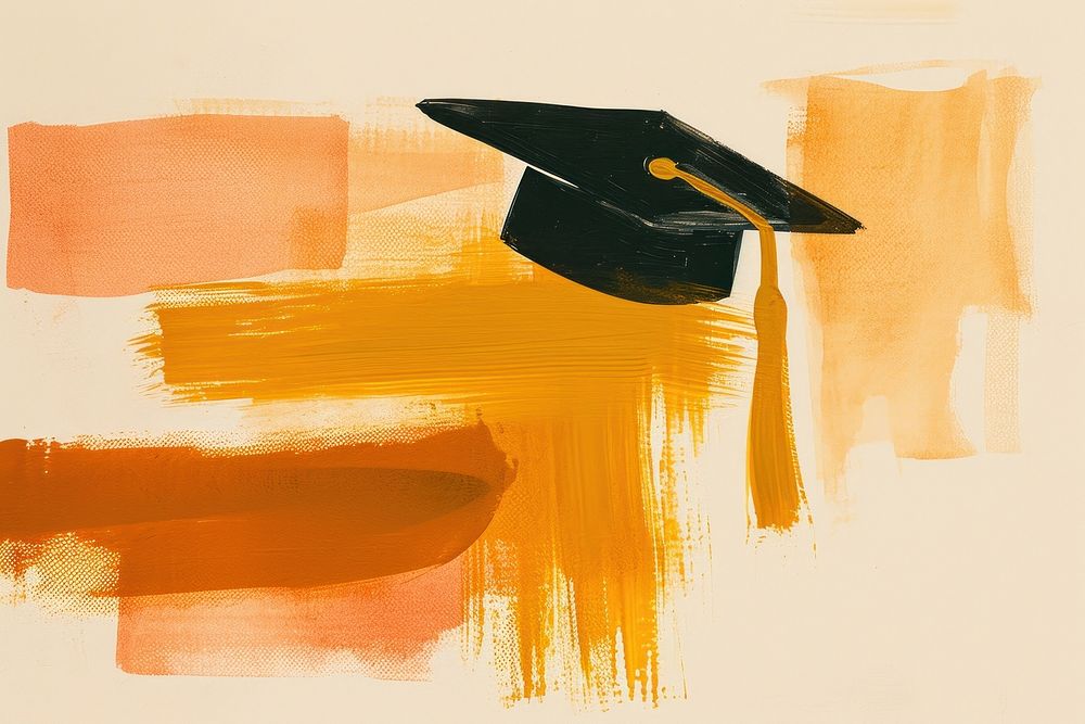 An acrylic stroke top with a mortarboard element overlay art graduation painting.