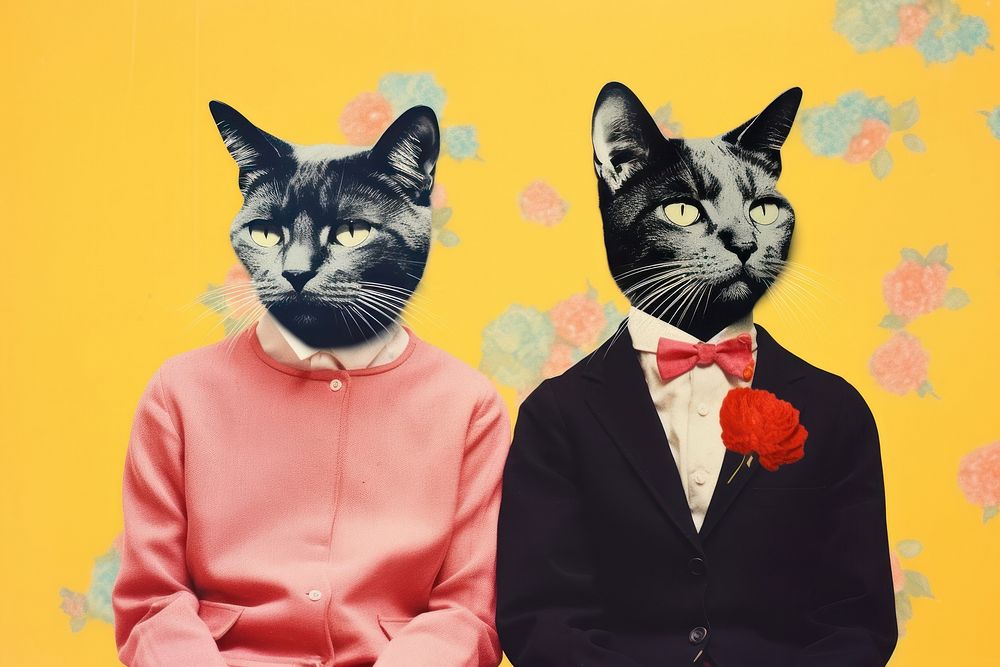Collage Retro dreamy cats portrait animal mammal.