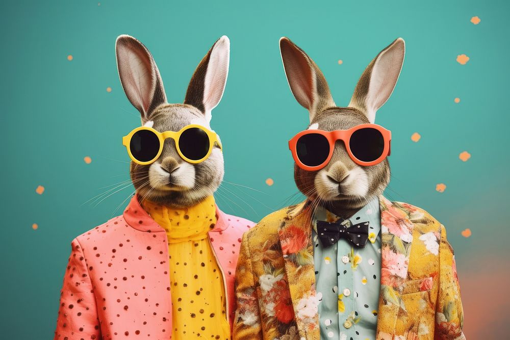 Couple character of rabbit sunglasses cartoon mammal.