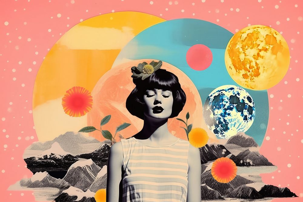 Collage Retro dreamy adult art astronomy painting.