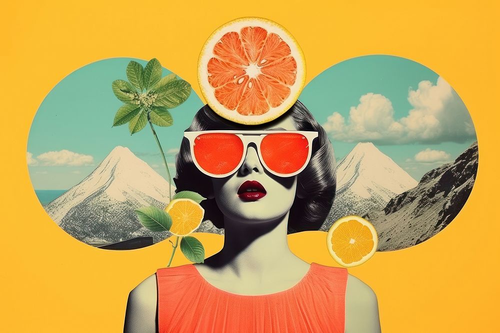 Collage Retro dreamy adult art grapefruit sunglasses.