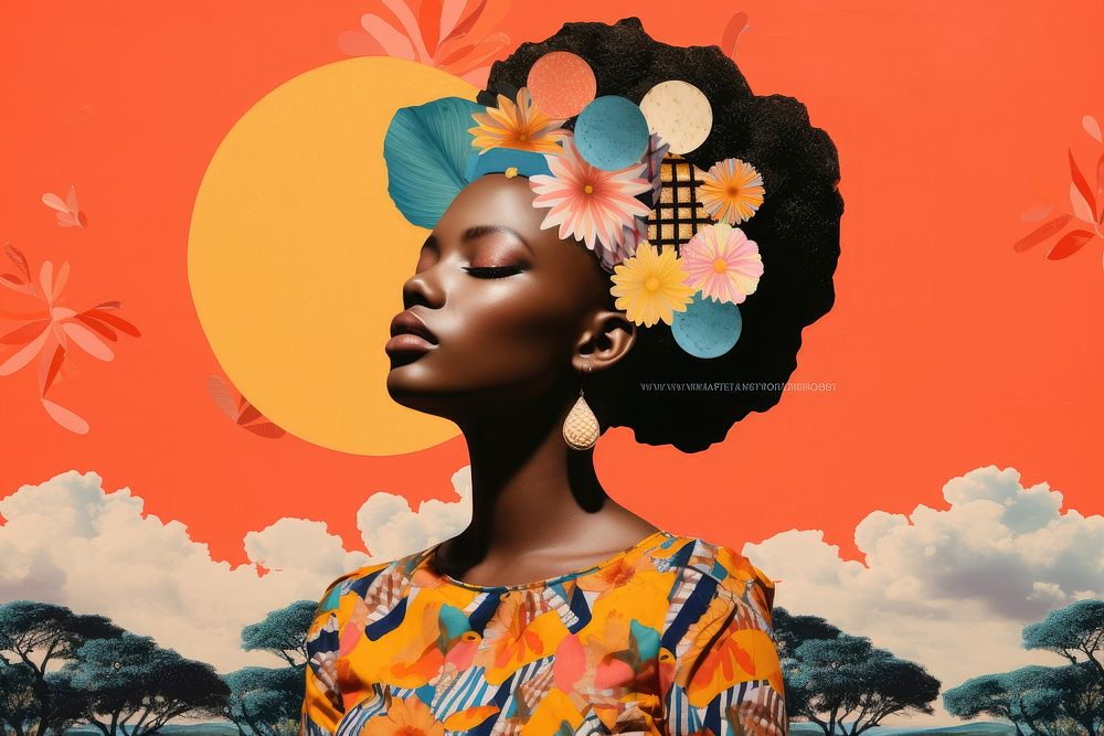 Collage Retro dreamy african art portrait adult.