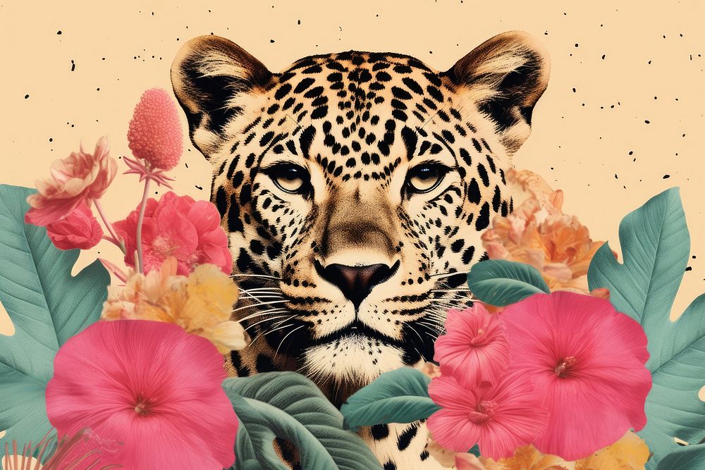Collage Retro dreamy leopard print wildlife animal mammal.