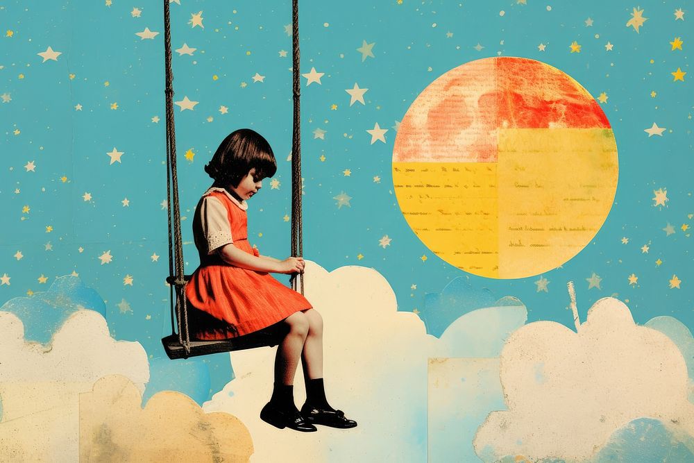 Little girl on swing sitting sky art.