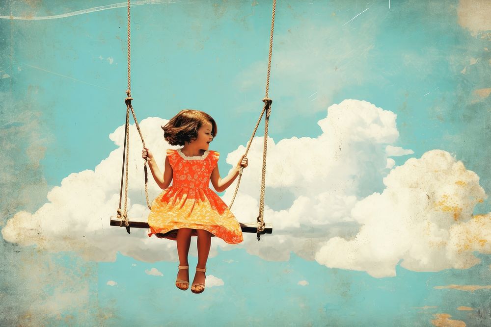 Little girl on swing portrait outdoors child.