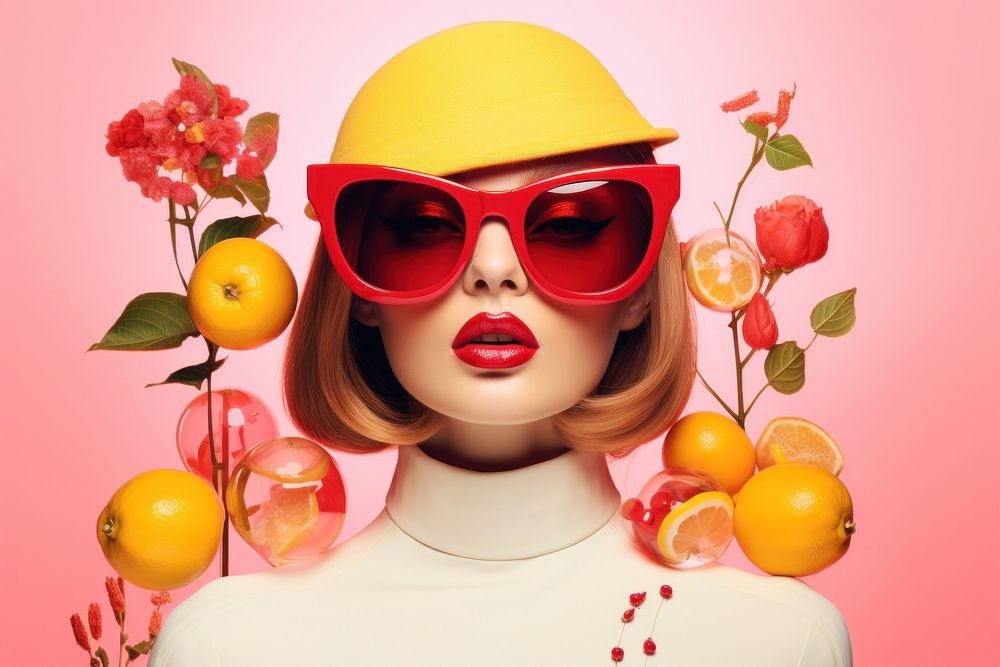 Girl sunglasses grapefruit portrait.