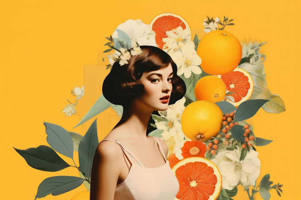 Paper collage grapefruit portrait adult.