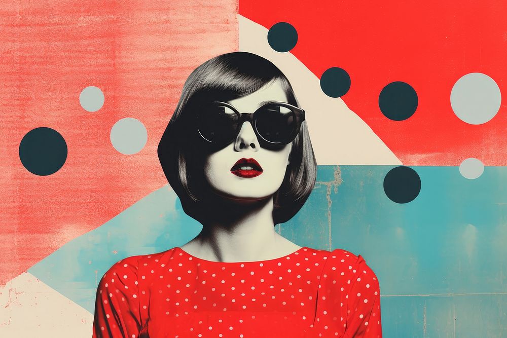 Collage Retro dreamy red hign hells art sunglasses painting.