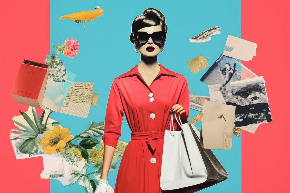 Collage Retro dreamy shopping handbag purse adult.