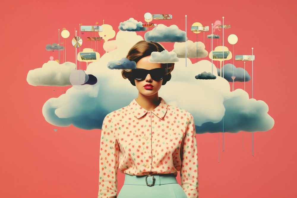 Collage Retro dreamy social media sunglasses portrait fashion.