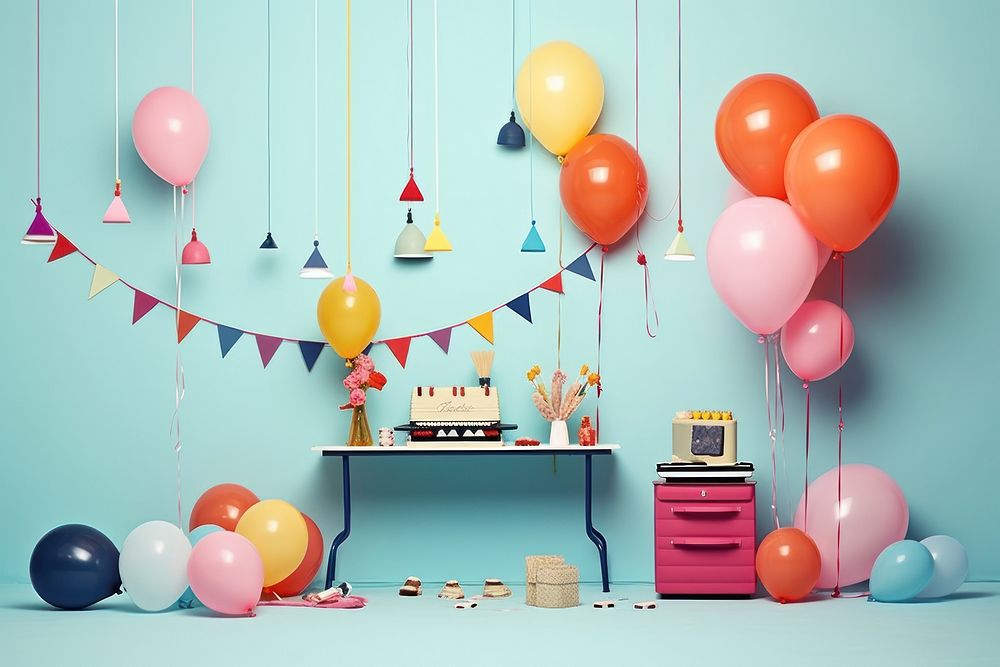 Retro collage of birthday party fun balloon anniversary.