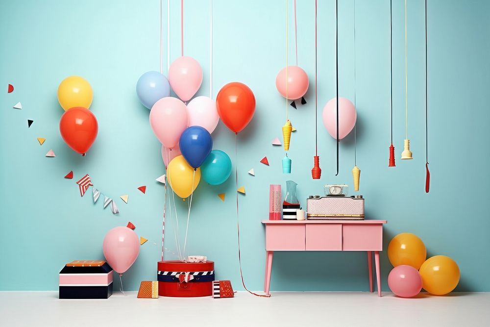 Retro collage of birthday party fun balloon celebration.