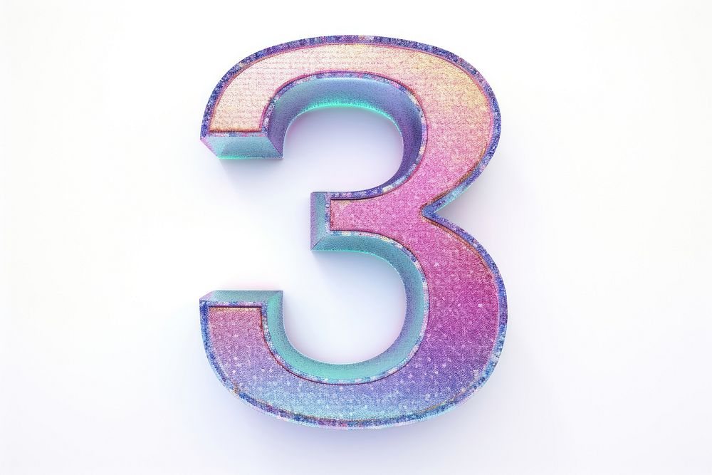 Number 3 glitter sticker white background glowing pattern.