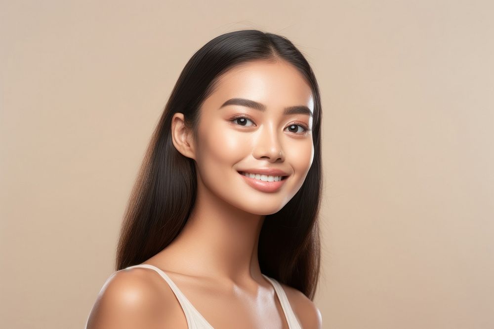Filipino woman with healthy skin portrait adult smile.