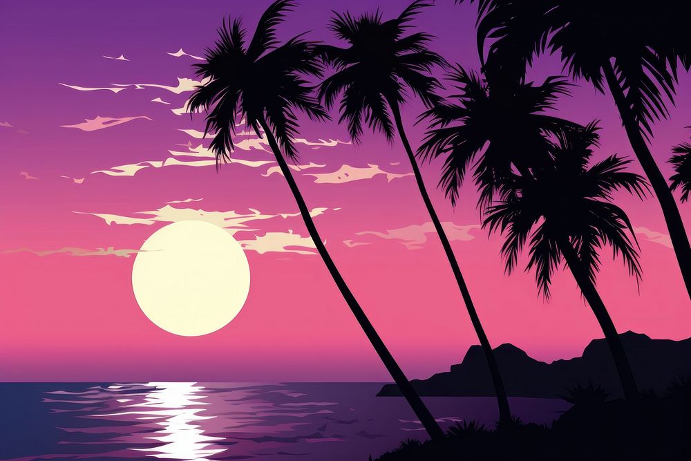 Palm tree at sunrise purple outdoors sunset.